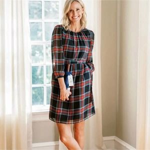 Draper James Plaid Mini Dress - Black, Red, White